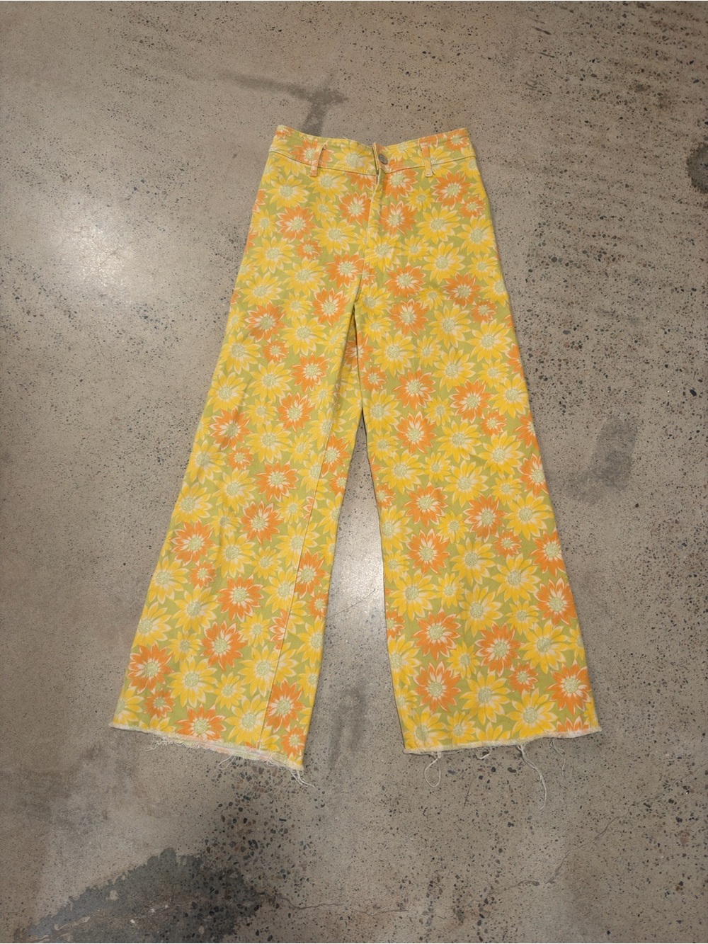 Zara Yellow & Orange Floral Wide-Leg Jeans